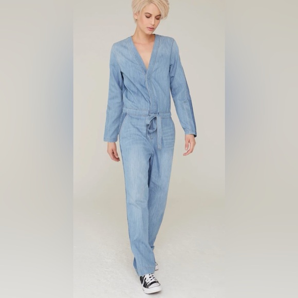 La Boheme Ethan Jumpsuit in Two Tone Stone Wash Indigo Denim NWT - Picture 2 of 5